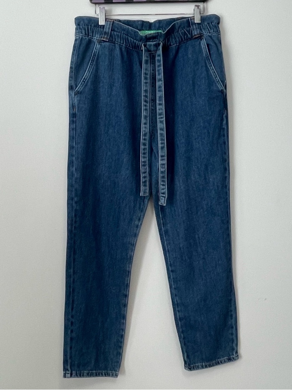 United Colors Of Benetton Relaxed Blue Denim Jeans with Waist Tie Size Small